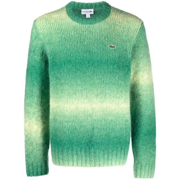 EUC Lacoste Degrade Sweater Green Ombre Alpaca Large Gradient Crewneck Pullover - Picture 1 of 16